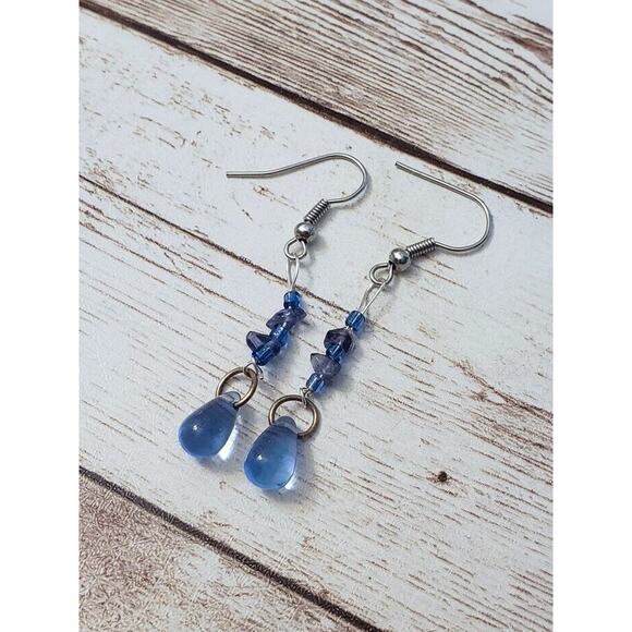 Vintage Earrings for Pierced Ears - Long Blue Dangle Earrings - Picture 3 of 3